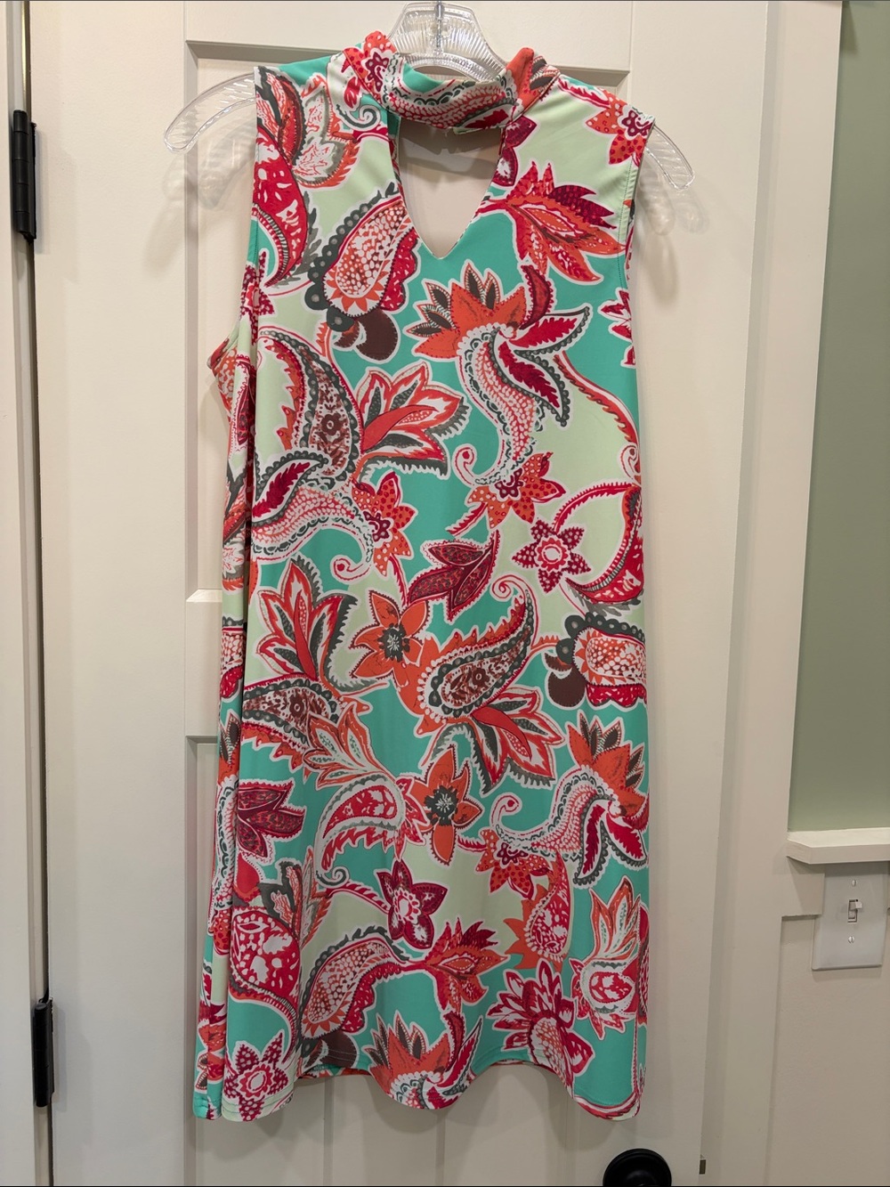 Aryeh Mint Shift Dress with Coral and Red Paisley Print